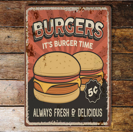 Burger It's Burger Time Fresh | Metal Wall Sign Plaque