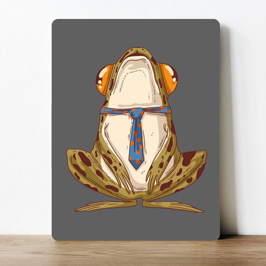 Frog in tie Cartoon Artwork | Metal Sign Plaque