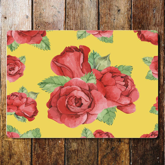 Red Rose Pattern Metal Sign Plaque