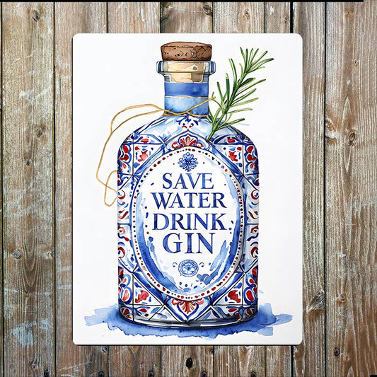 Watercolour Illustration Of A Gin Bottle | Metal Sign Plaque