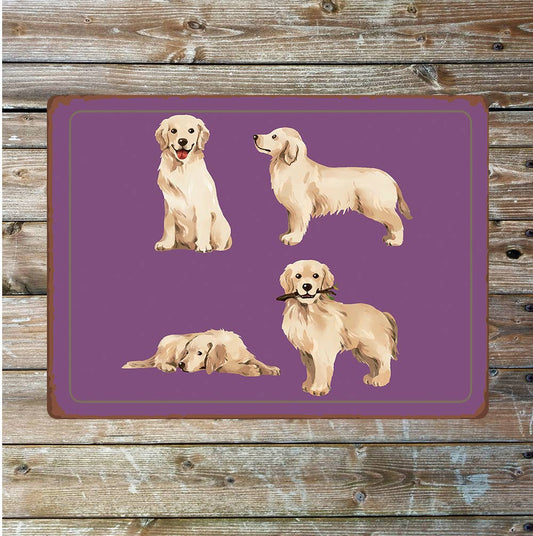 Golden retriever dog purple pattern | Metal Sign Plaque