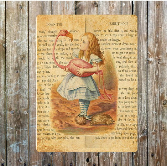 Alice in Wonderland book art vintage | Metal Sign Plaque