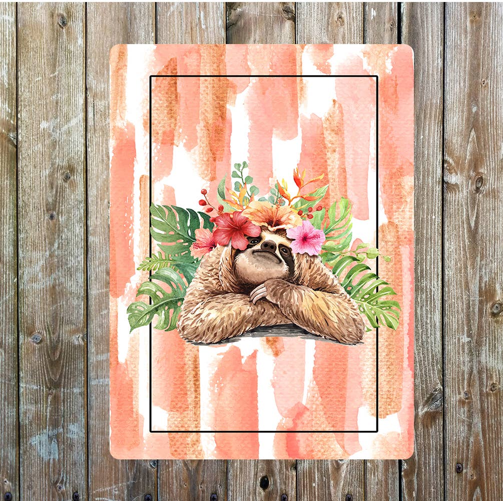 Happy Sloth wildlife nature art | Metal Wall Sign