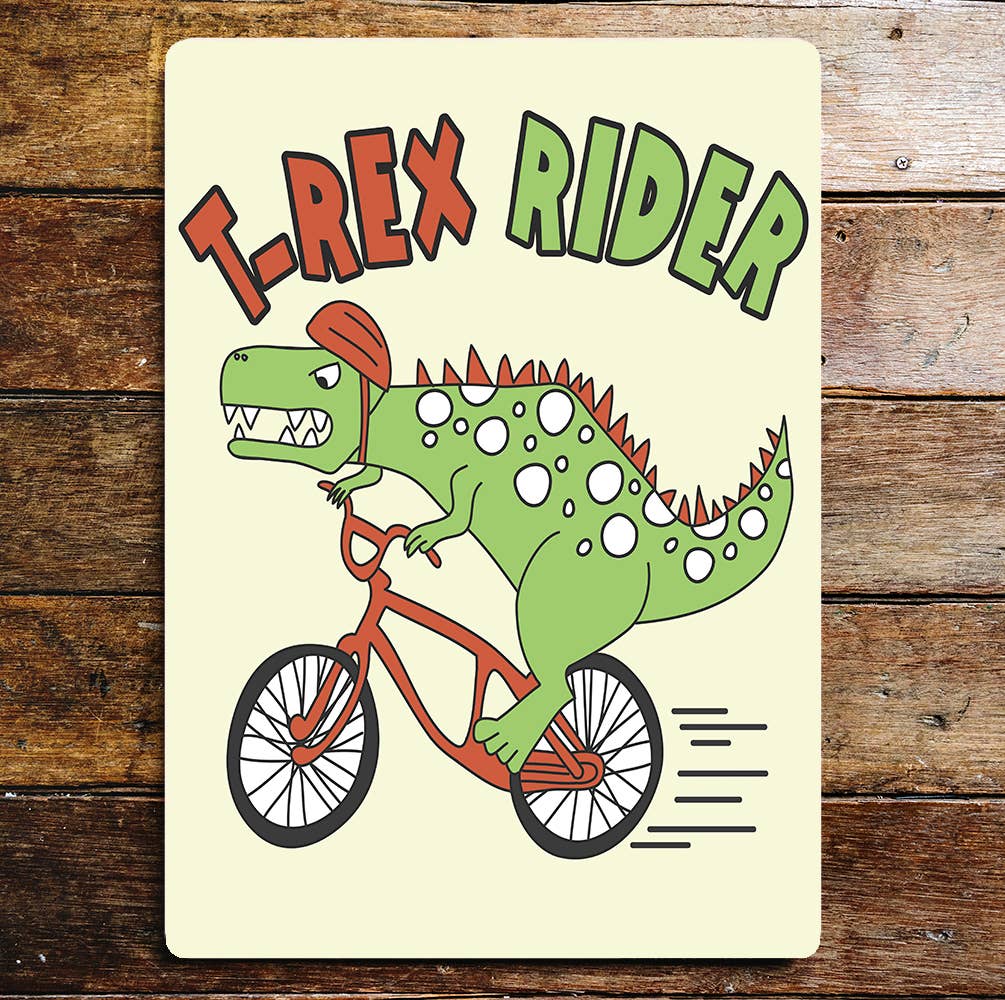 Trex rider dinosaur Kids Room Metal Wall Sign Plaque