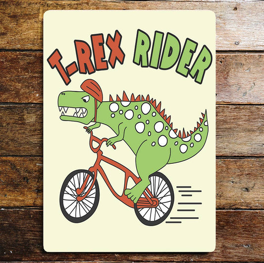Trex rider dinosaur Kids Room Metal Wall Sign Plaque