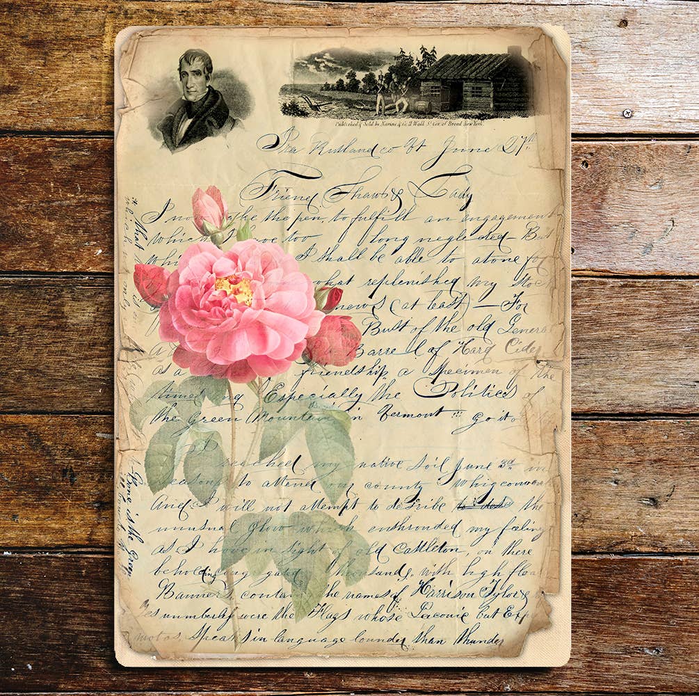 Shabby Chic Letter Pink Roses Metal Wall Sign Plaque