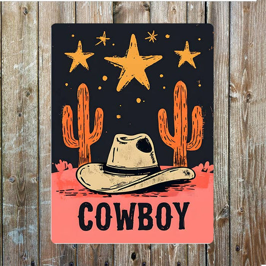 Desert Star Pink Cacti Hat Cowboy Western | Metal Sign Plaque