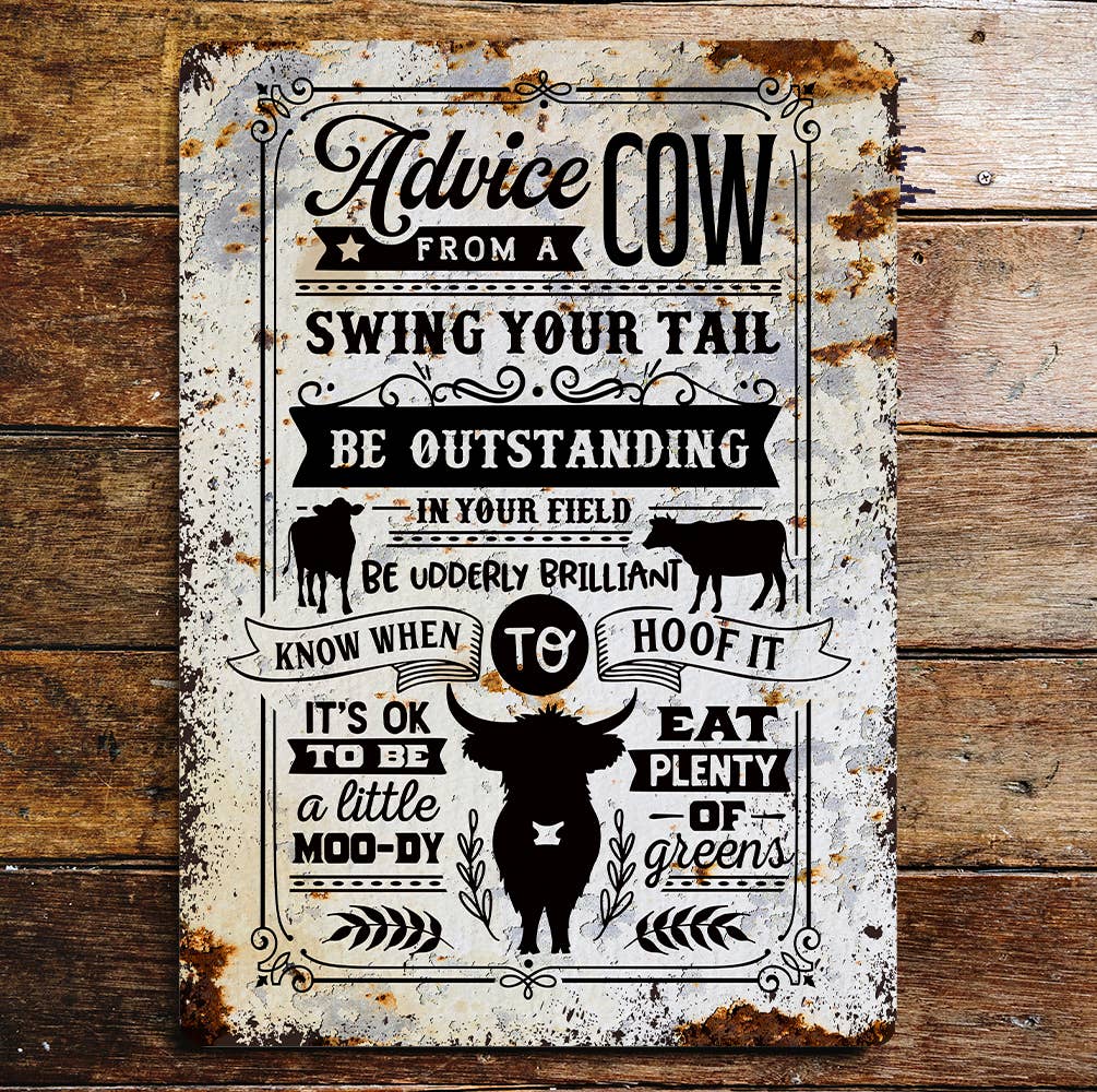 Farmer Farm Advice from cow | Metal Wall Sign Plaque