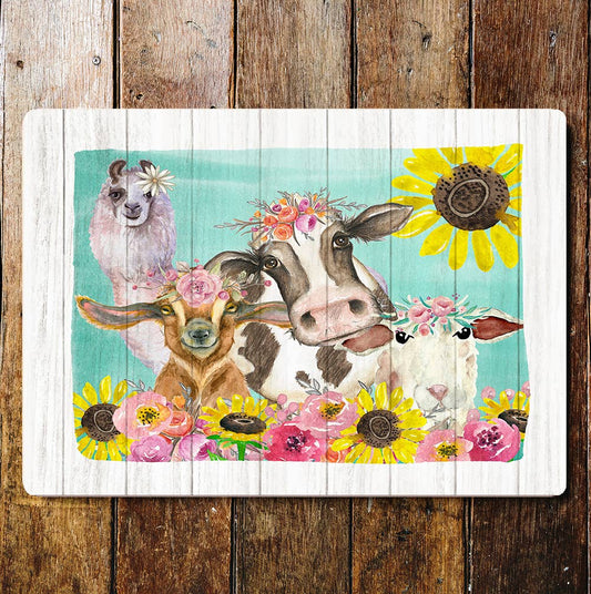 Watercolour Farm Animals Cartoon | Metal Wall Sign