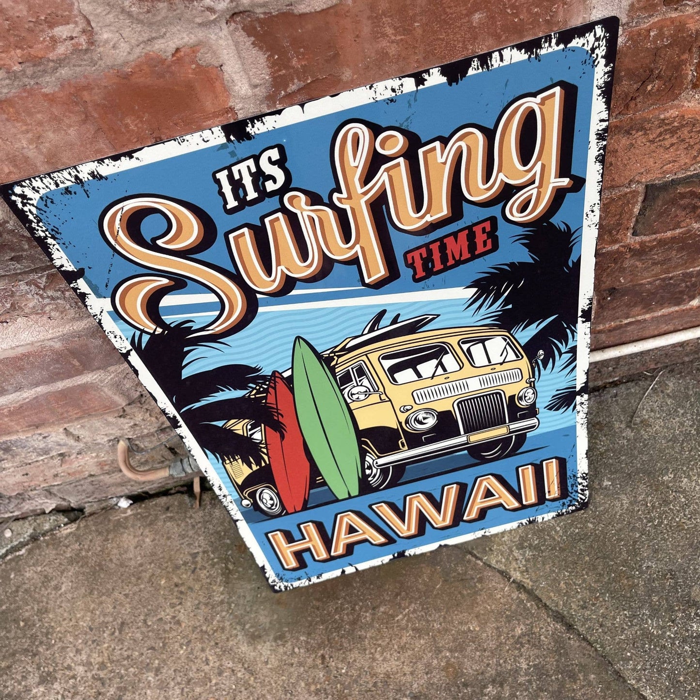 Surfing Time Hawaii Metal Retro Wall Sign