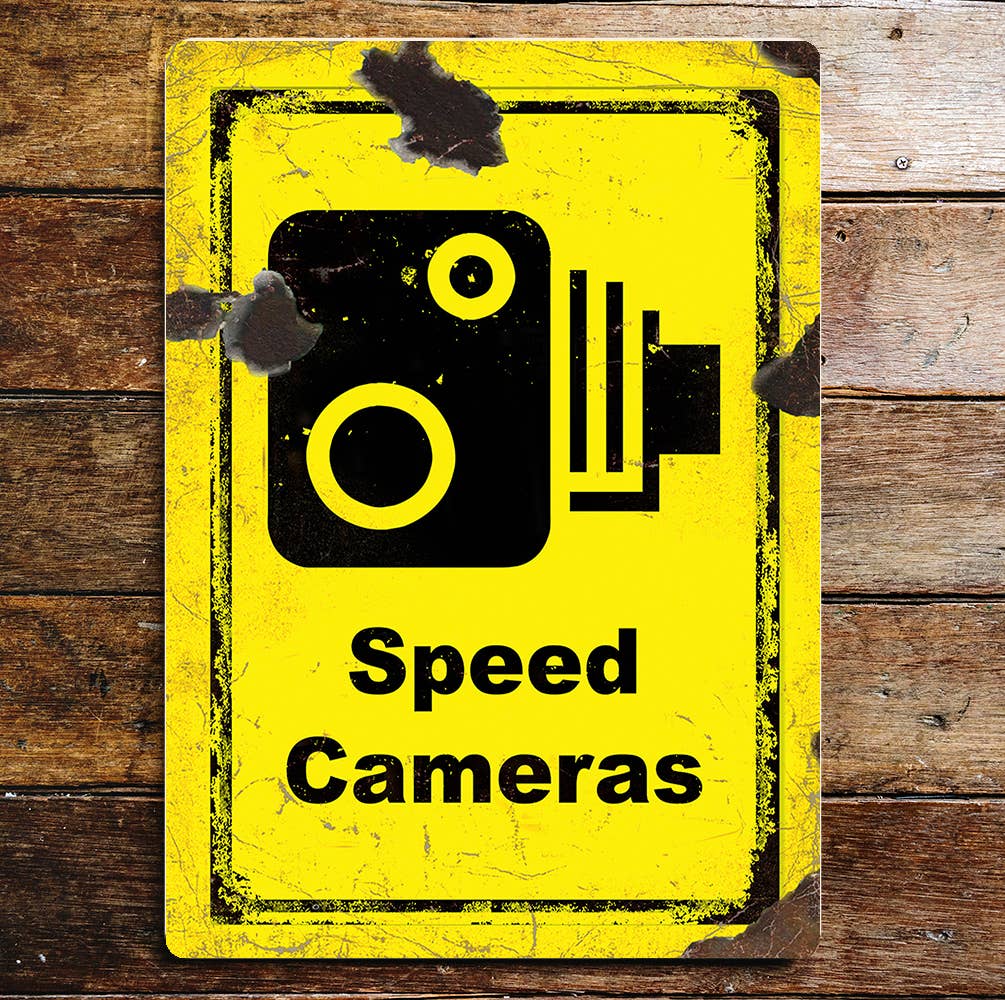 Speed Camera Black And Yellow Metal Sign Plaque