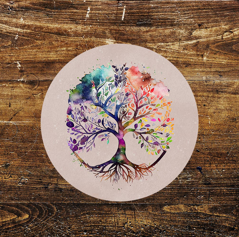 Tree Rainbow Stained Glass Mural affect Metal Sign Circle