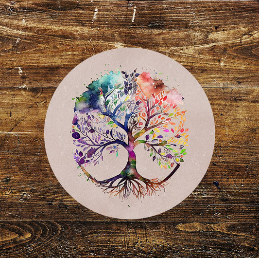 Tree Rainbow Stained Glass Mural affect Metal Sign Circle