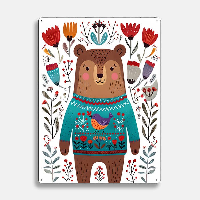 Brown Bear Jumper scandinavian folk | Metal Sign Plaque