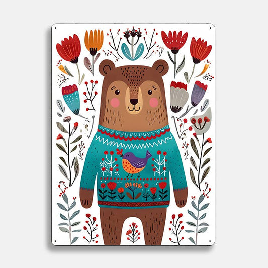Brown Bear Jumper scandinavian folk | Metal Sign Plaque