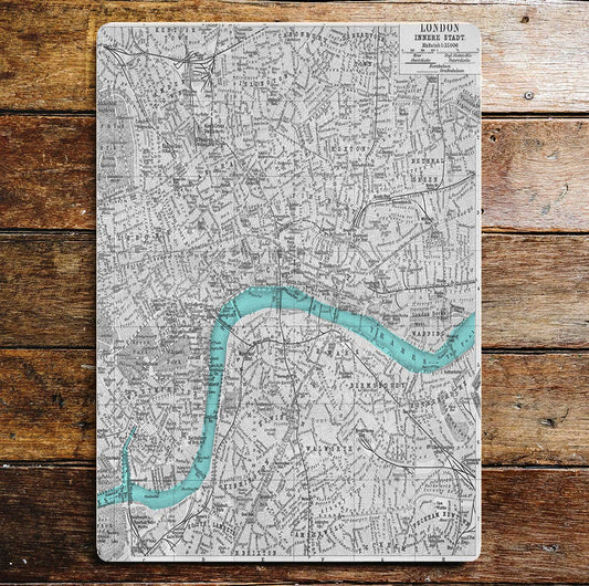 Map Of London The Thames | Metal Wall Sign Plaque