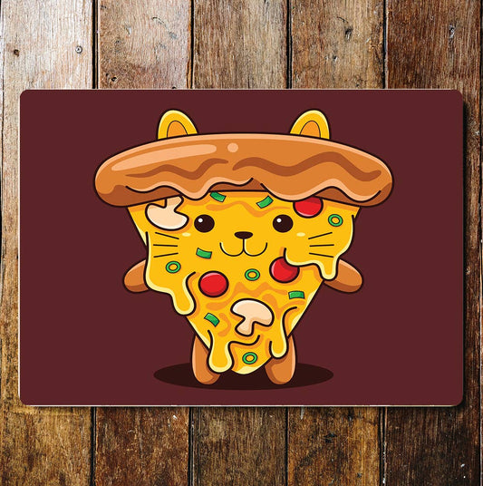 Cat Pizza Animals Food Kitchen Cute | Metal Wall Sign