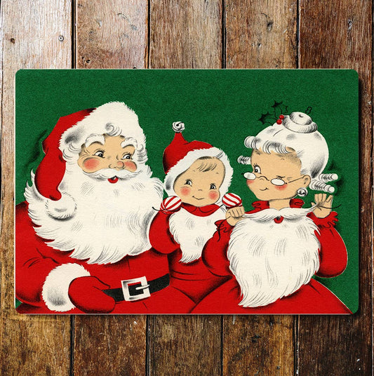 Santa Mrs Clause Baby Santa Christmas Metal Wall Sign