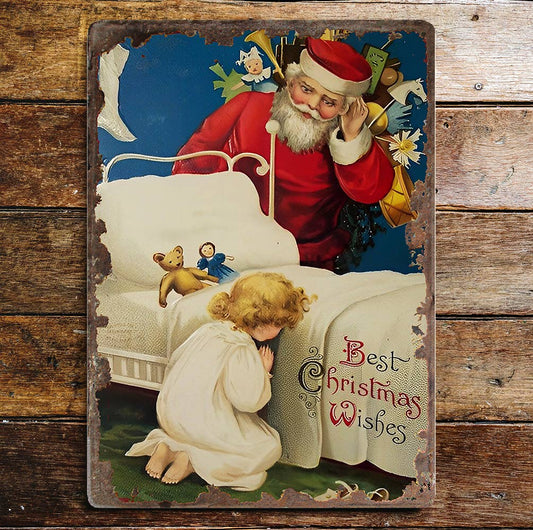 Vintage Santa Bed Child Christmas | Metal Vintage Wall Sign