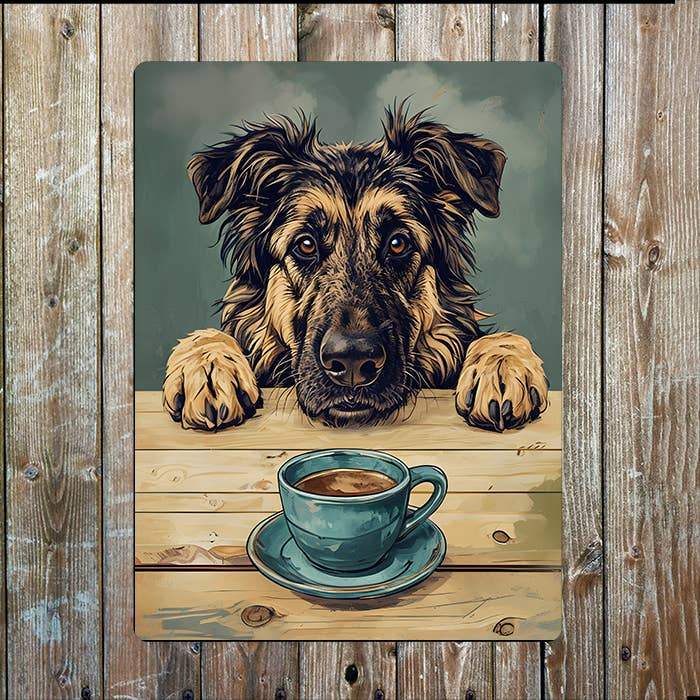 German Shepherd Wooden Table Tea Coffee | Metal Sign Plaque