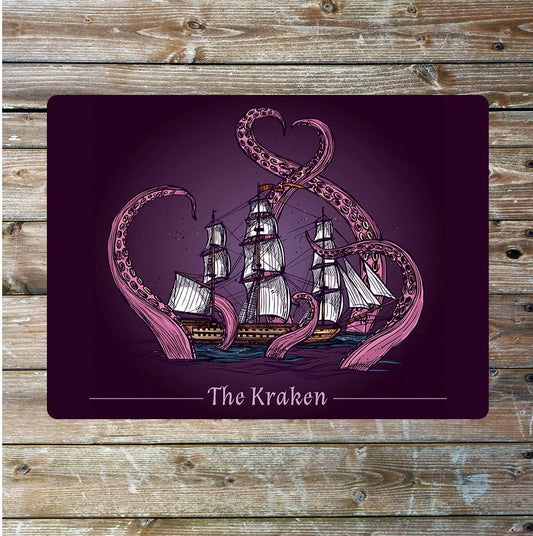 The Kraken Pink Octopus Ship Metal Sign Plaque