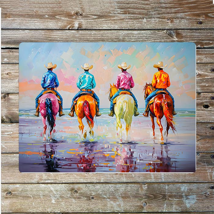Colourful Riding Horses Cowboy Western | Metal Sign Plaque