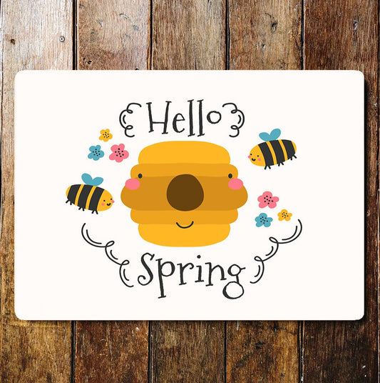 Hello Spring Bee's Flowers Bee Hive | Metal Sign Plaque