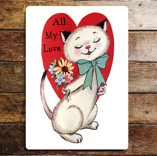 All My Love Valentine Cute Cat Heart | Metal Sign Plaque