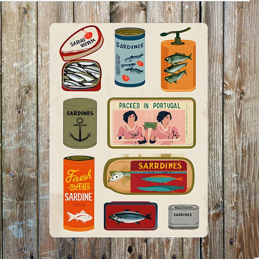 Nine Unique Sardine Cans Tins | Metal Sign Plaque