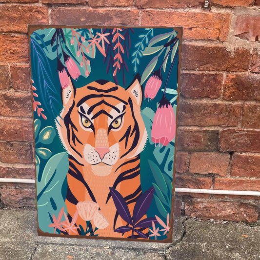Tiger In The Jungle Metal Advertising Wall Sign
