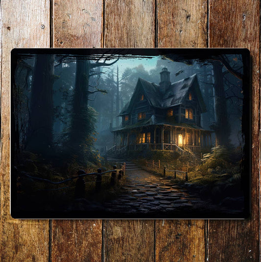 Halloween Haunted House Landscape | Metal Sign Plaque
