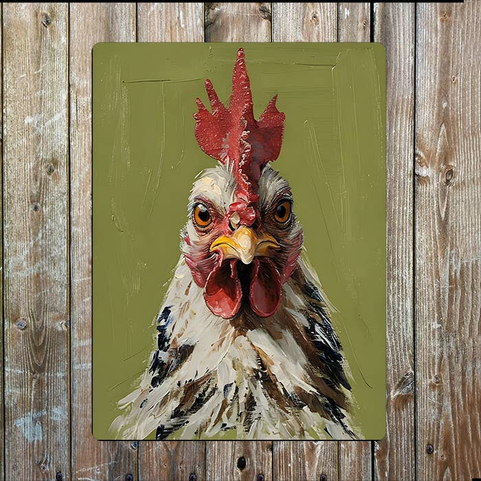 Painting Style of Chicken's Head Metal Sign Plaque