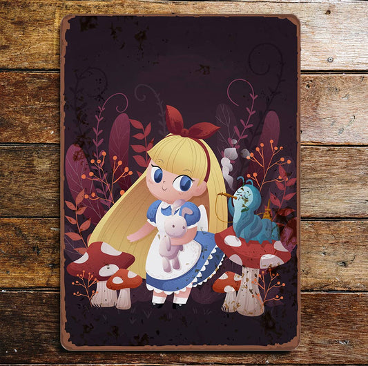 alice in wonderland child purple caterpillar | Metal Wall Sign