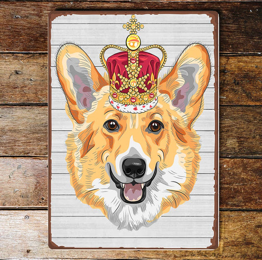 Corgi dog Head British Queen | Metal Vintage Wall Sign
