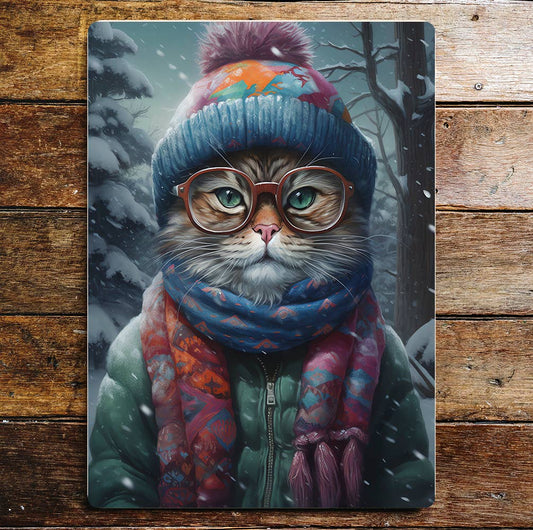 Winter Warmer Cat Animal Art | Metal Sign Plaque