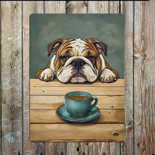 bulldog Leaning Wooden Table Tea Coffee | Metal Sign Plaque