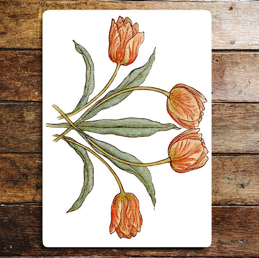 Tulips Orange Leaves Flowers | Metal Wall Sign Plaque