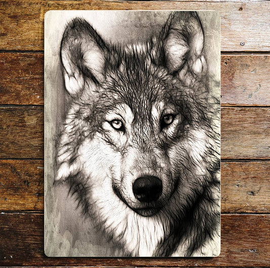 Wolf Portrait Nature  Art | Metal Sign Plaque