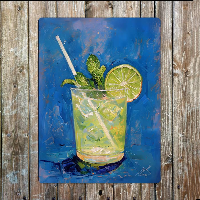 Painting style Cocktail In Glass Metal Sign Plaque