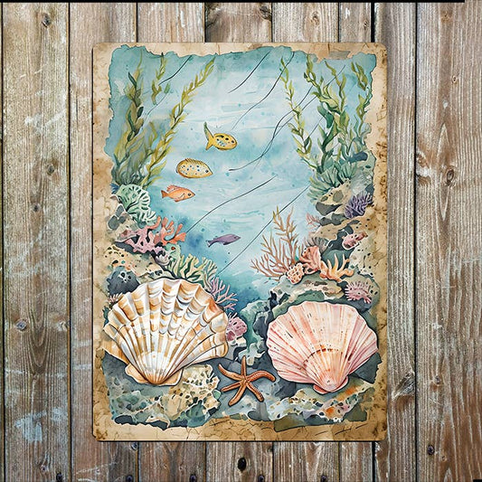 Underwater Coral Reef Shells Nautical | Metal Sign Plaque