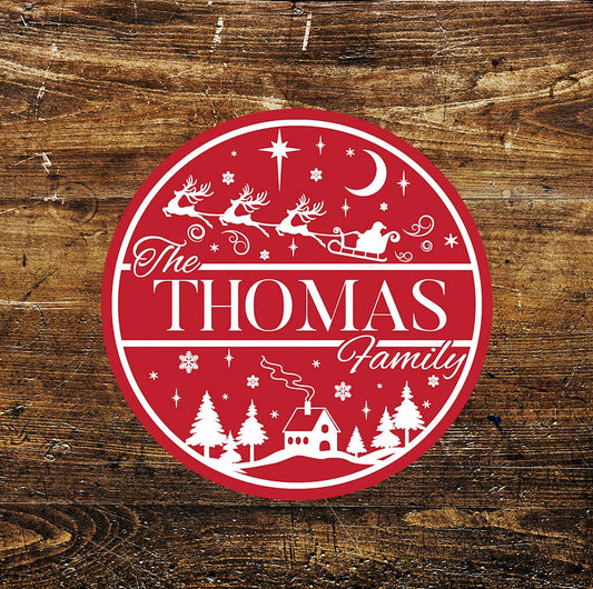 Christmas Decor Customize Family Name Circle Metal Sign