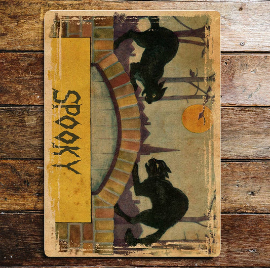 Spooky Black Cats Full Moon Metal Wall Sign Plaque