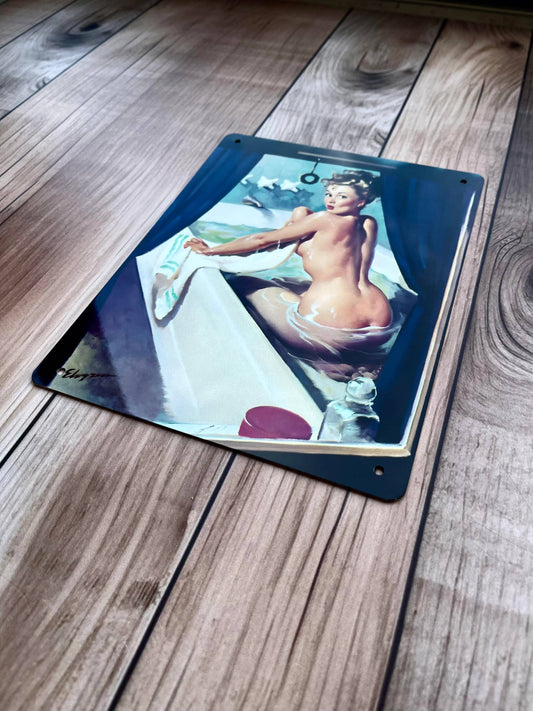 Pin Up Girl Bathroom Metal Art Wall Sign