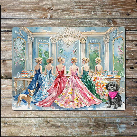 Elegant Women Dog Party | Watercolour | Metal Sign Plaque