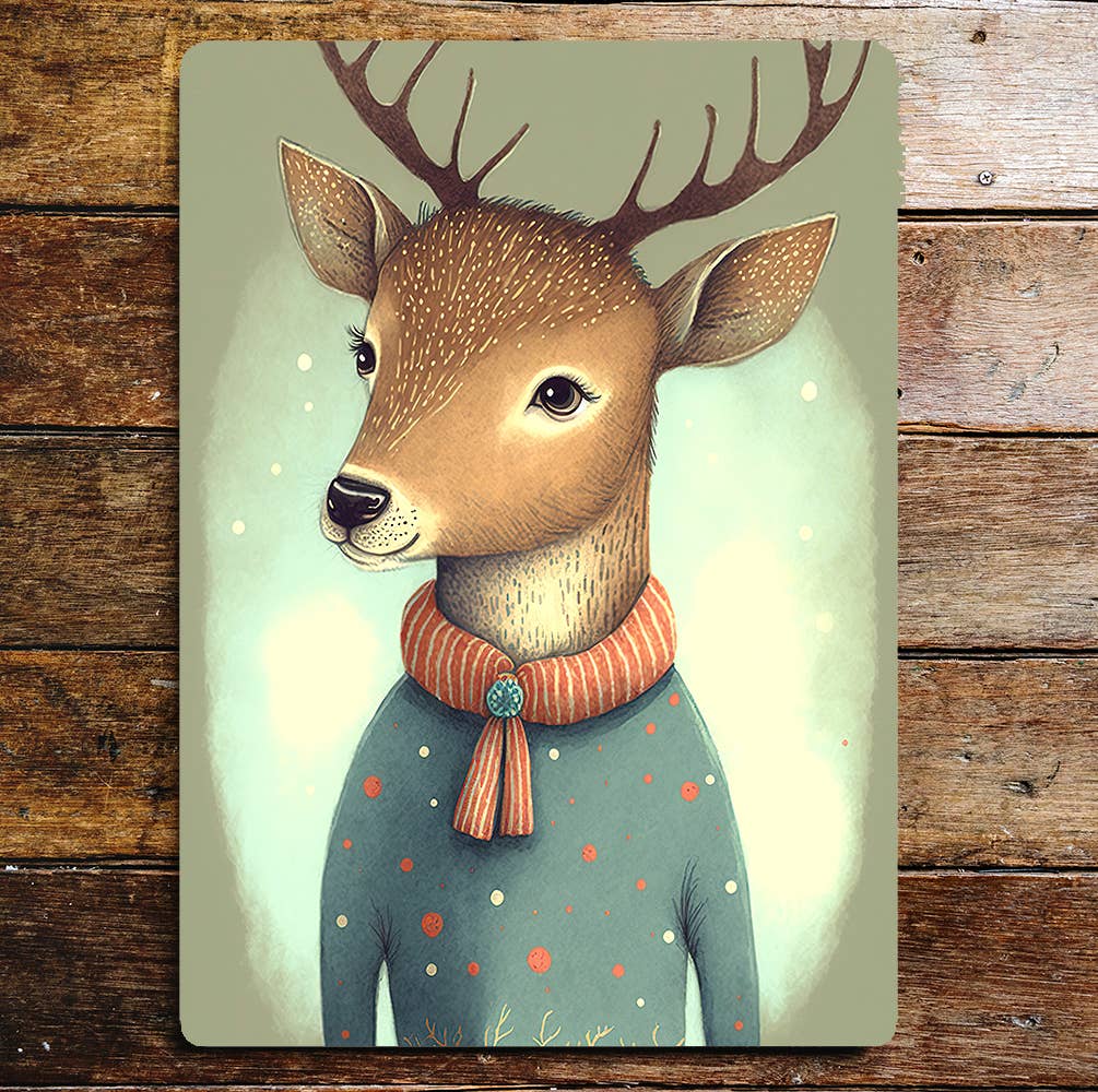 Cute Deer Head Portrait Spotty Jumper | Metal Sign Plaque