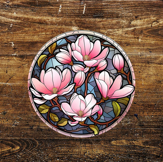 Stained Glass Style Art Fresh Flowers Circle Metal Sign