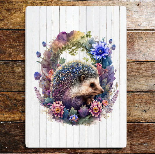 Hedgehog Flowers Leaves | Metal Sign Plaque