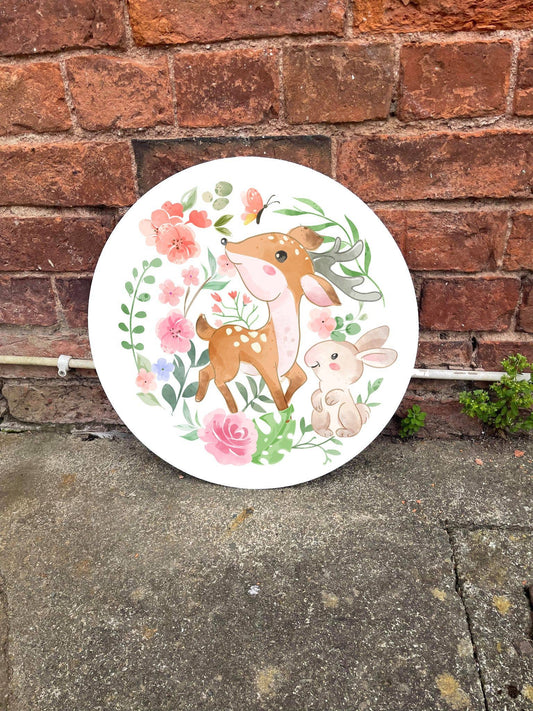 Watercolour Animals Circle Metal Sign