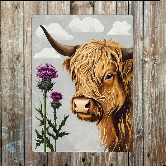 Highland Cow Thistle | Scotland Scottish | Metal Sign Plaque