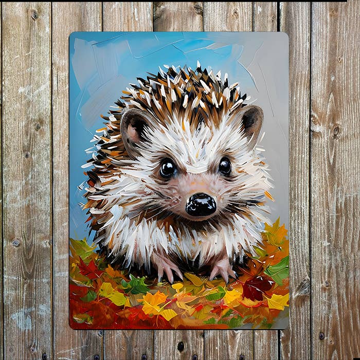 Painting Of A Hedgehog Metal Sign Plaque